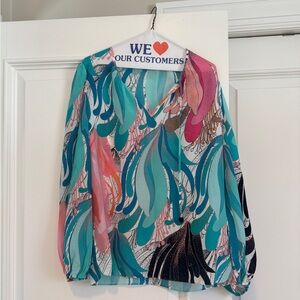 Kobi Halperin Teal and Pink Blouse